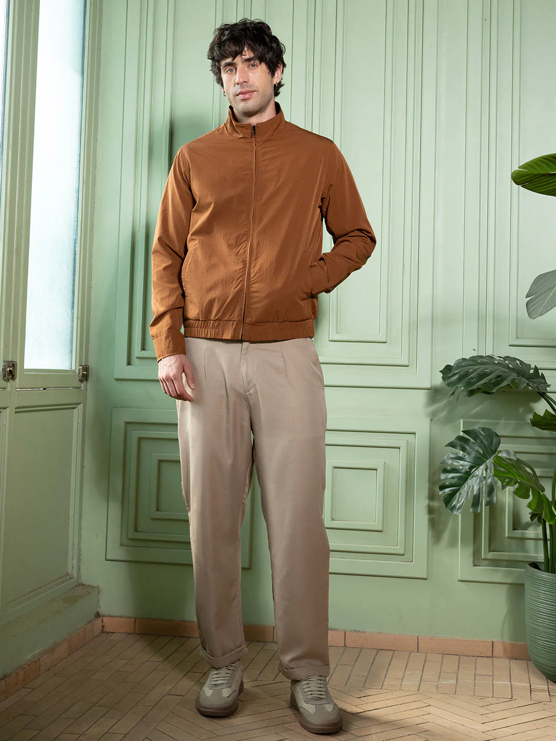 Solid-Textured Bomber Jacket - Image 5