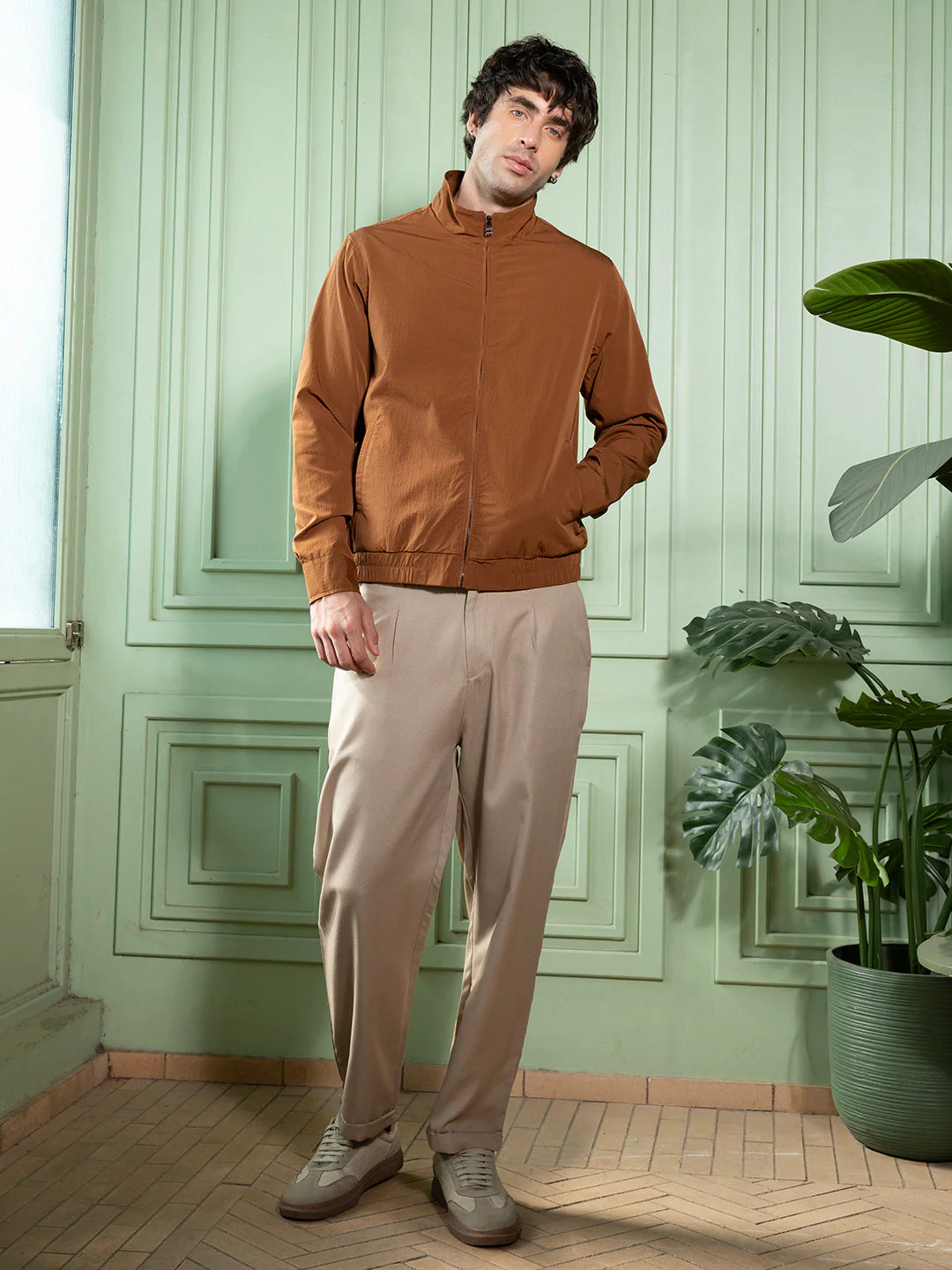 Solid-Textured Bomber Jacket - Image 6