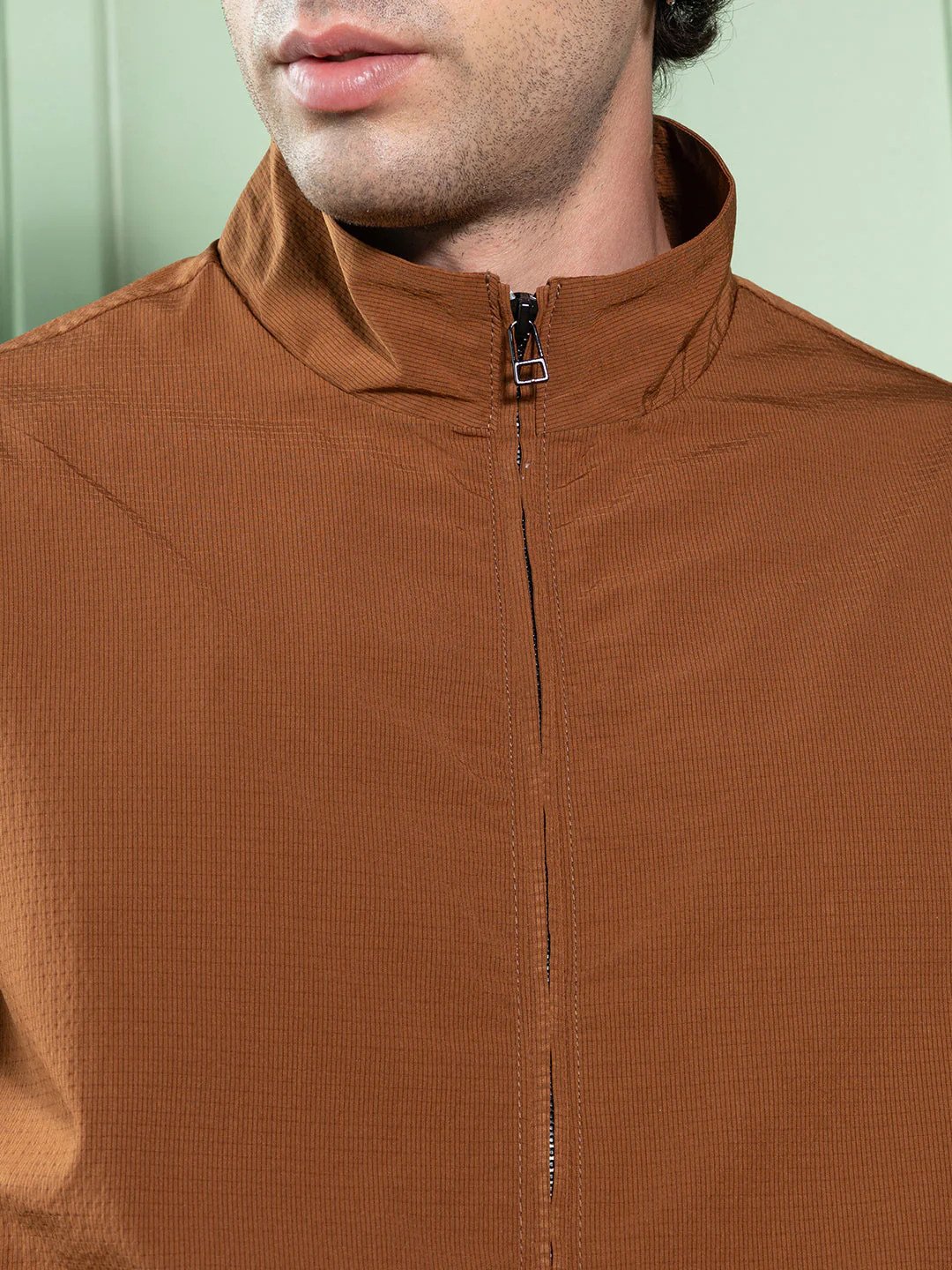 Solid-Textured Bomber Jacket - Image 7