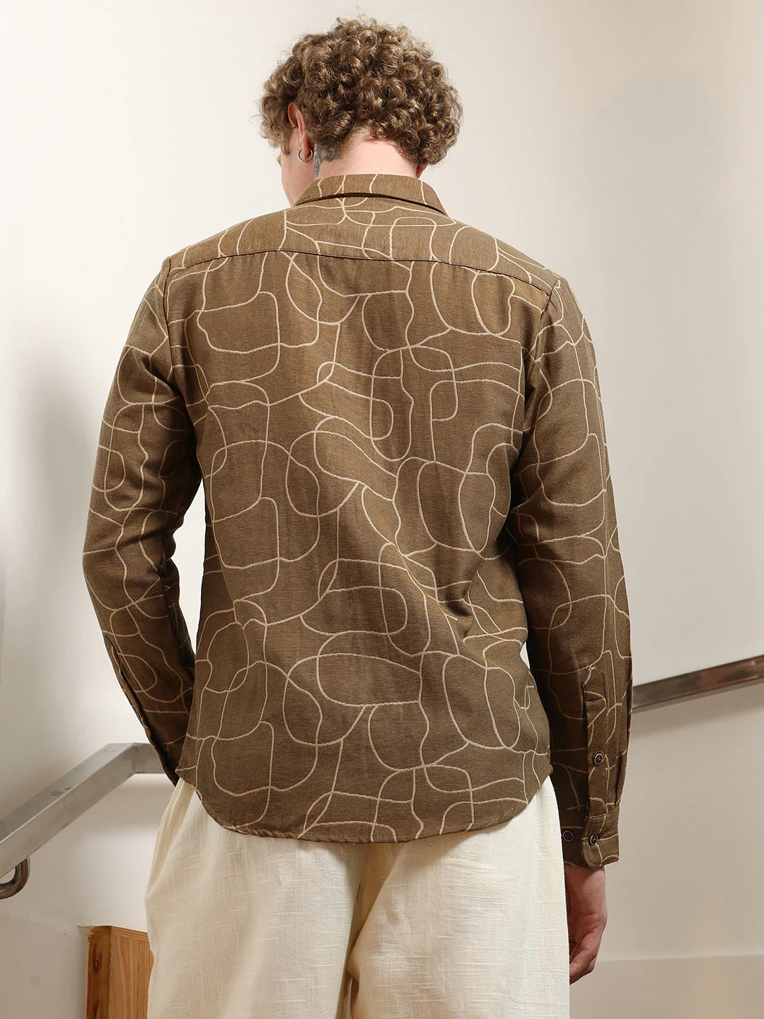 Brown Abstract Print Cotton Blend Full Sleeve Shirt - Image 4