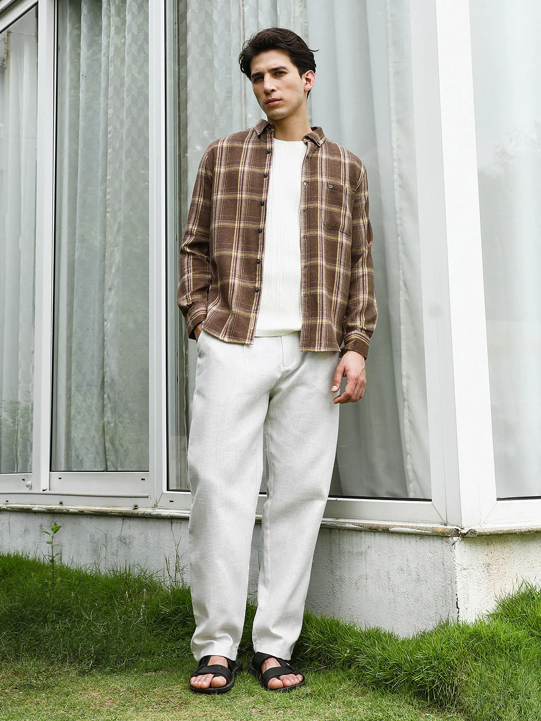 Brown Plaid Cotton Blend Full Sleeve Shirt - Image 5