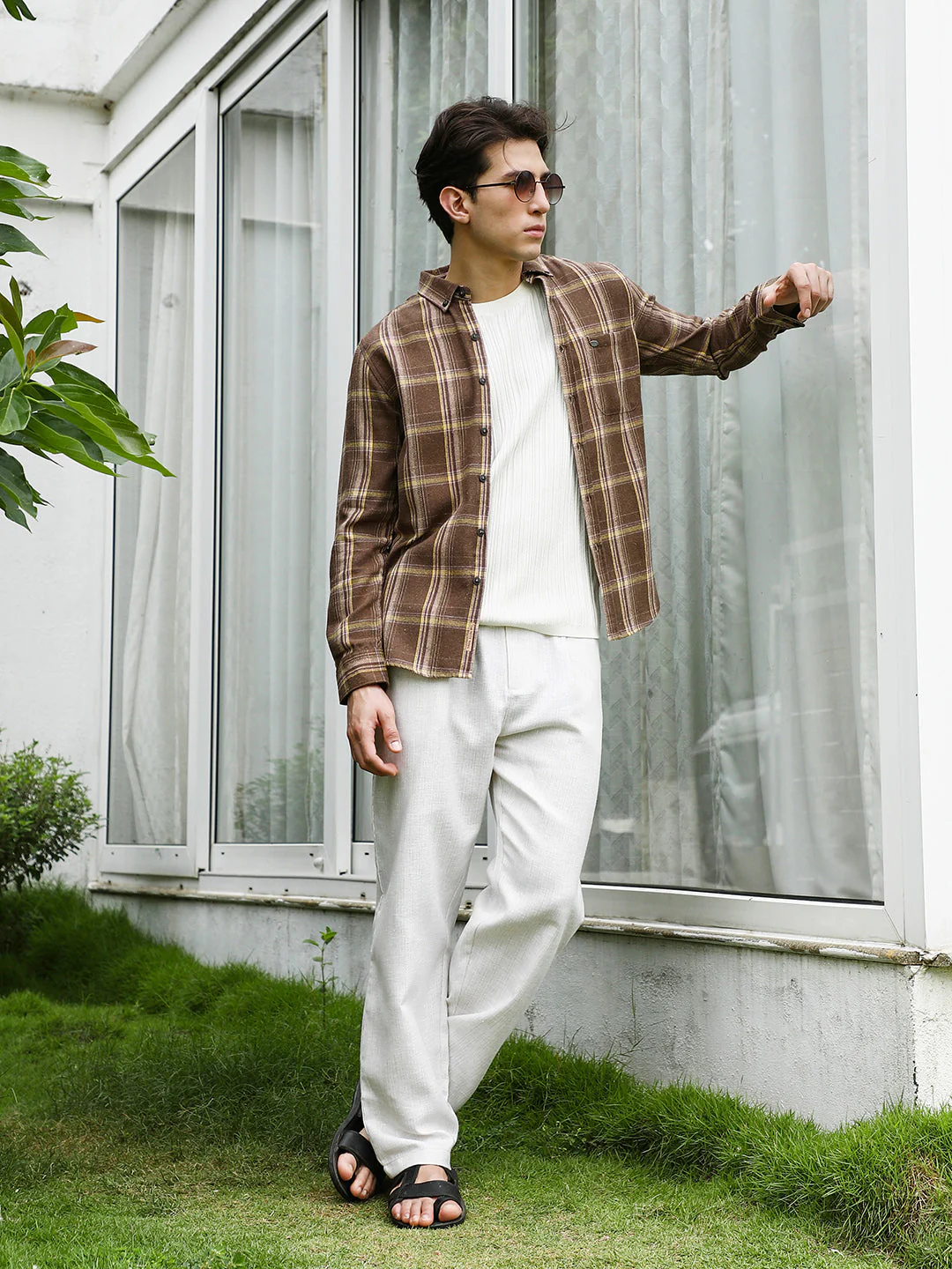 Brown Plaid Cotton Blend Full Sleeve Shirt - Image 6