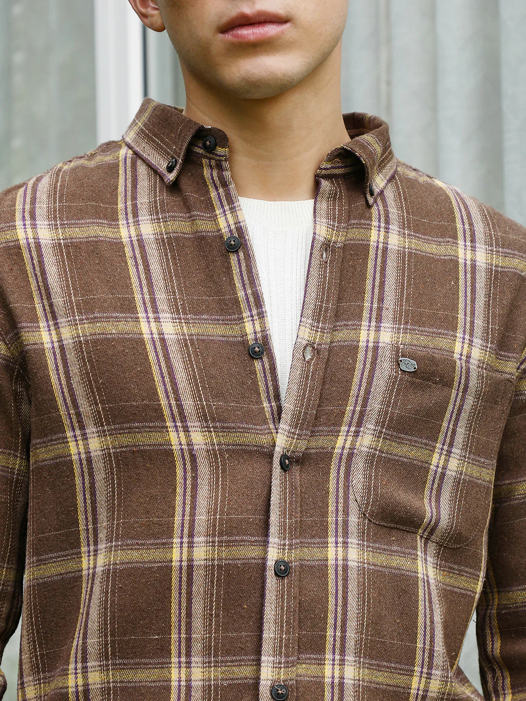 Brown Plaid Cotton Blend Full Sleeve Shirt - Image 7