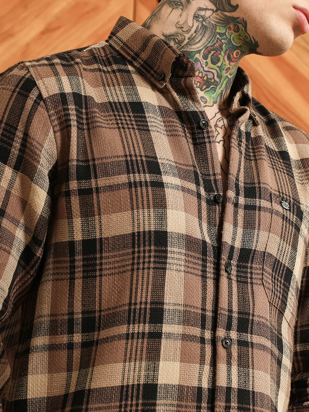 Brown Plaid Cotton Tailored Fit Shirt - Image 7