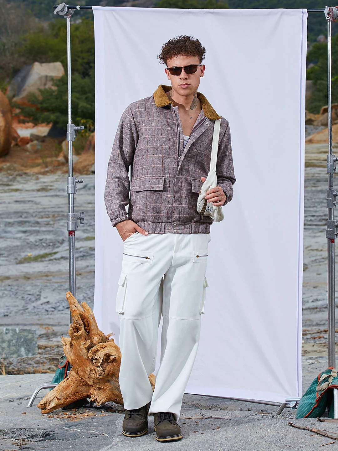 Tartan Plaid Jacket With Fleece Collar - Image 6