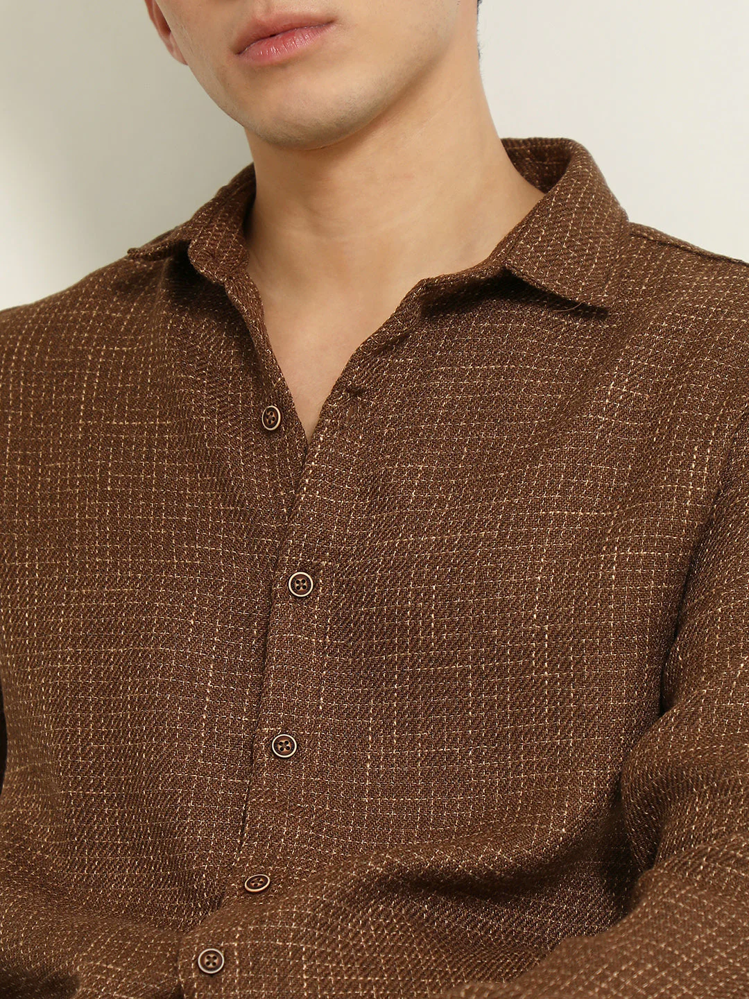 Brown Textured Cotton Blend Full Sleeve Shirt - Image 7