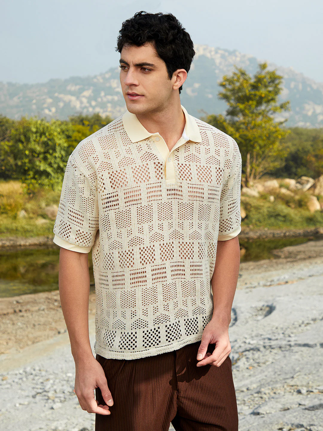 Geo-Boho Oversized Polo T-Shirt - Image 3