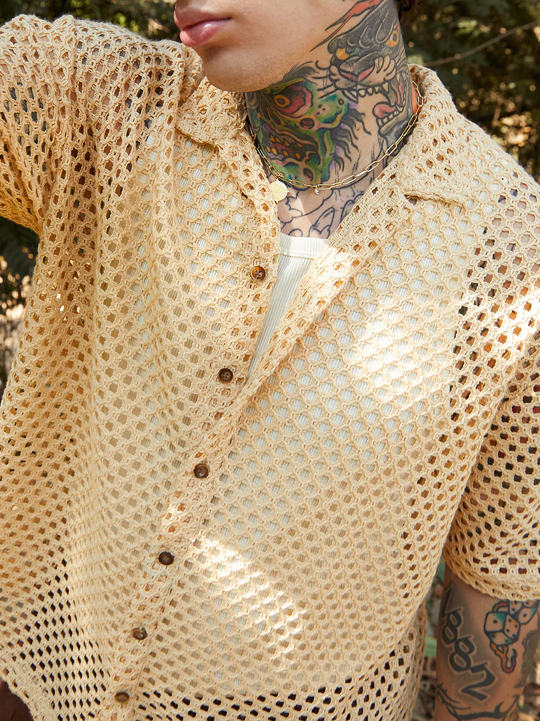 Open-Knit Resort Oversized Shirt - Image 7