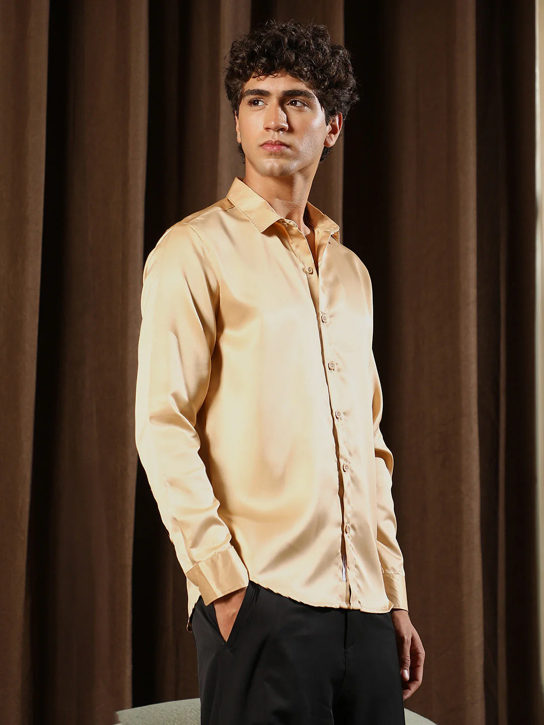 Solid-Satin Regular Shirt - Image 3