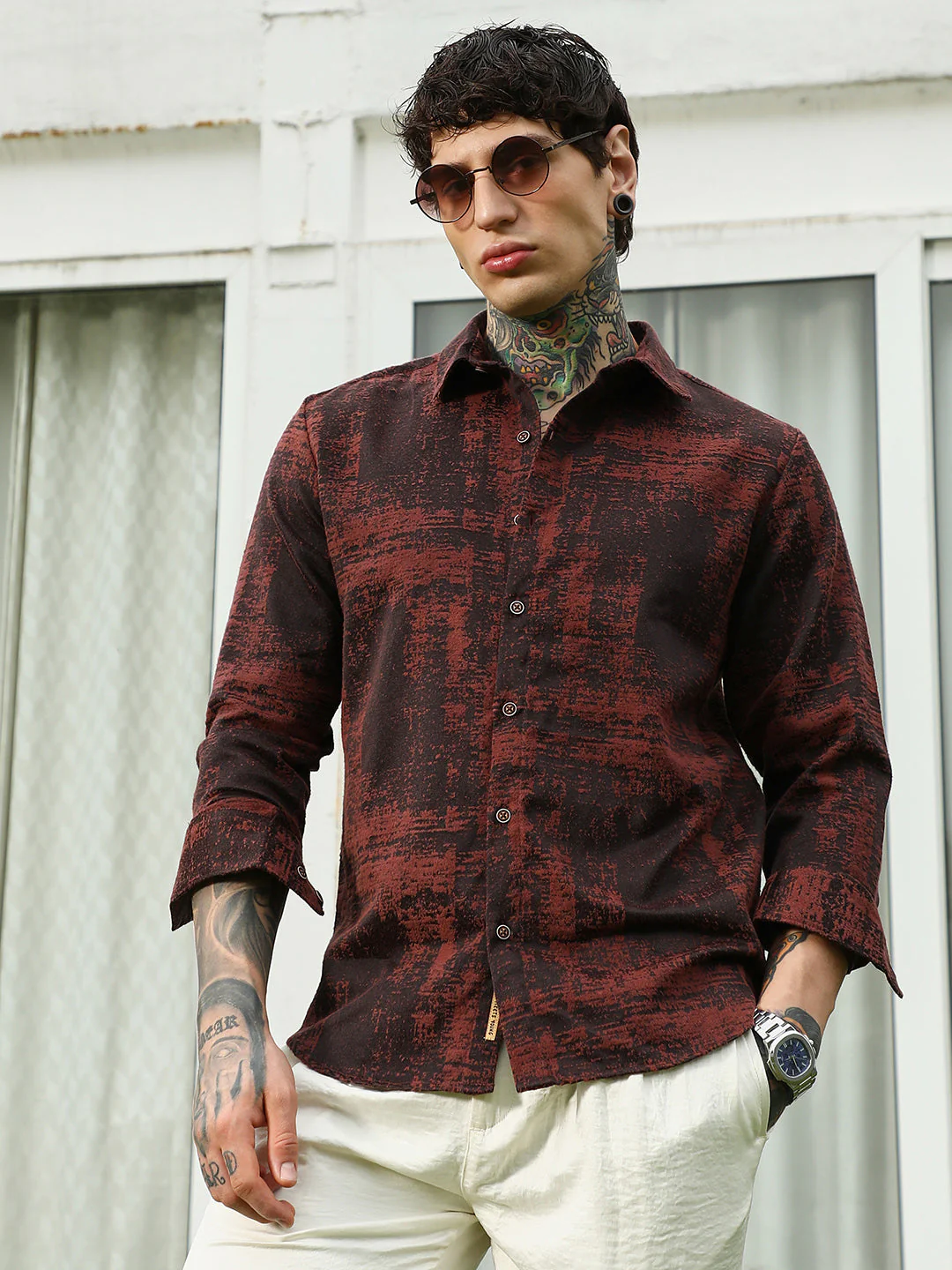 Burgundy Abstract Pattern Full Sleeve Shirt