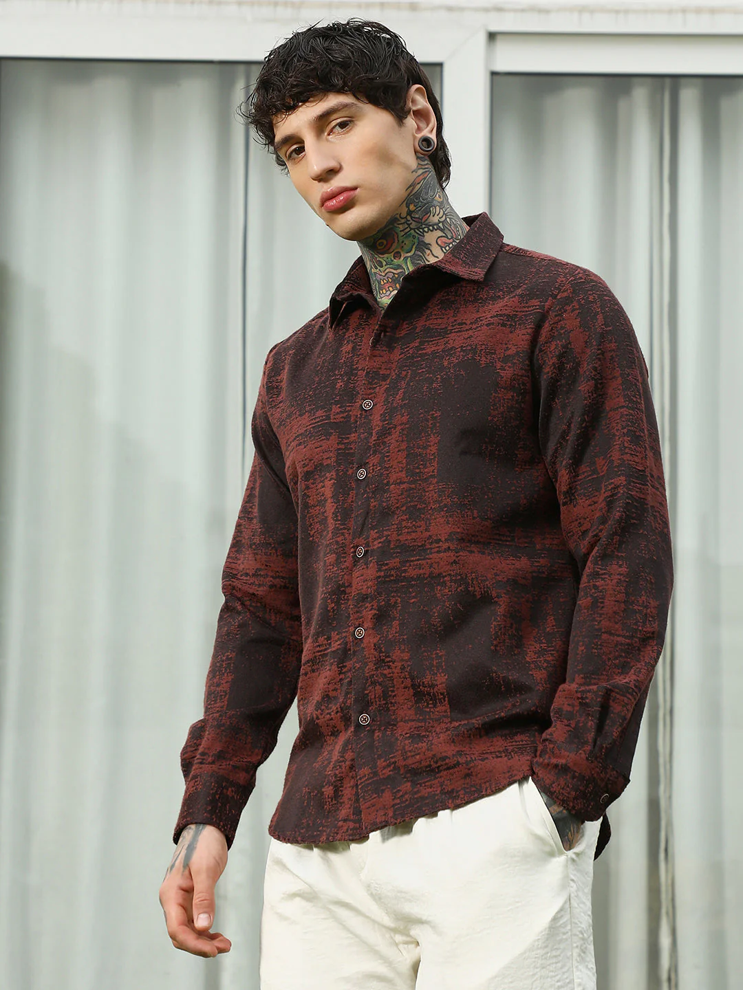 Burgundy Abstract Pattern Full Sleeve Shirt - Image 2