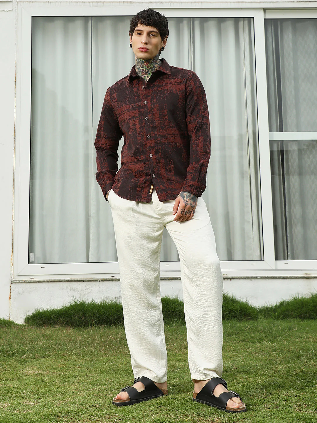 Burgundy Abstract Pattern Full Sleeve Shirt - Image 5