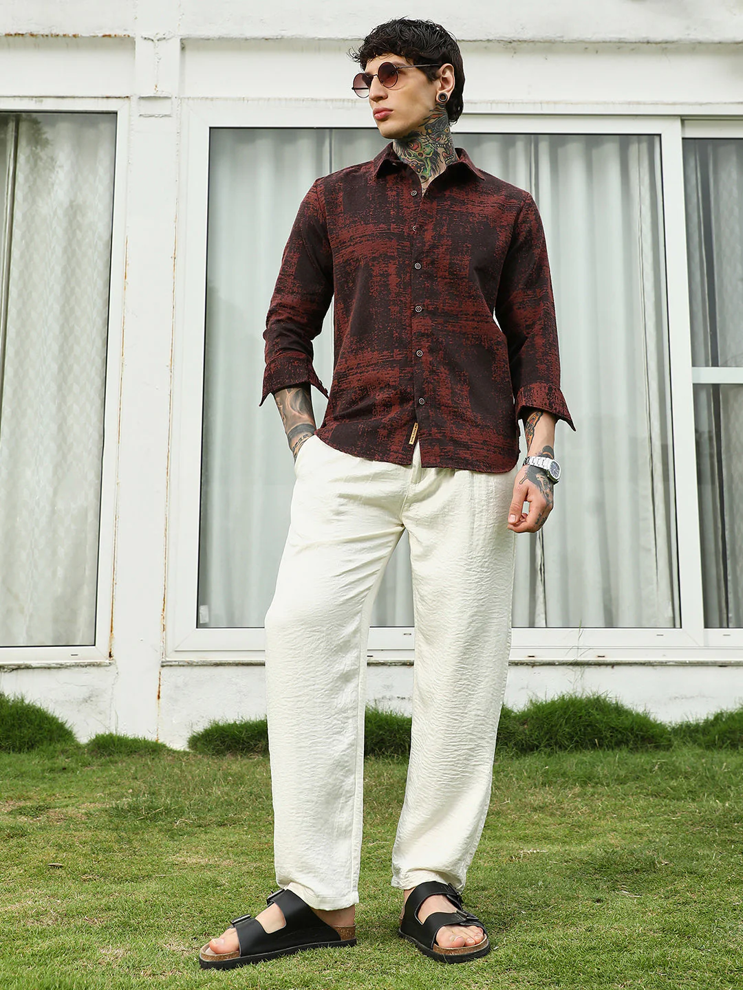Burgundy Abstract Pattern Full Sleeve Shirt - Image 6