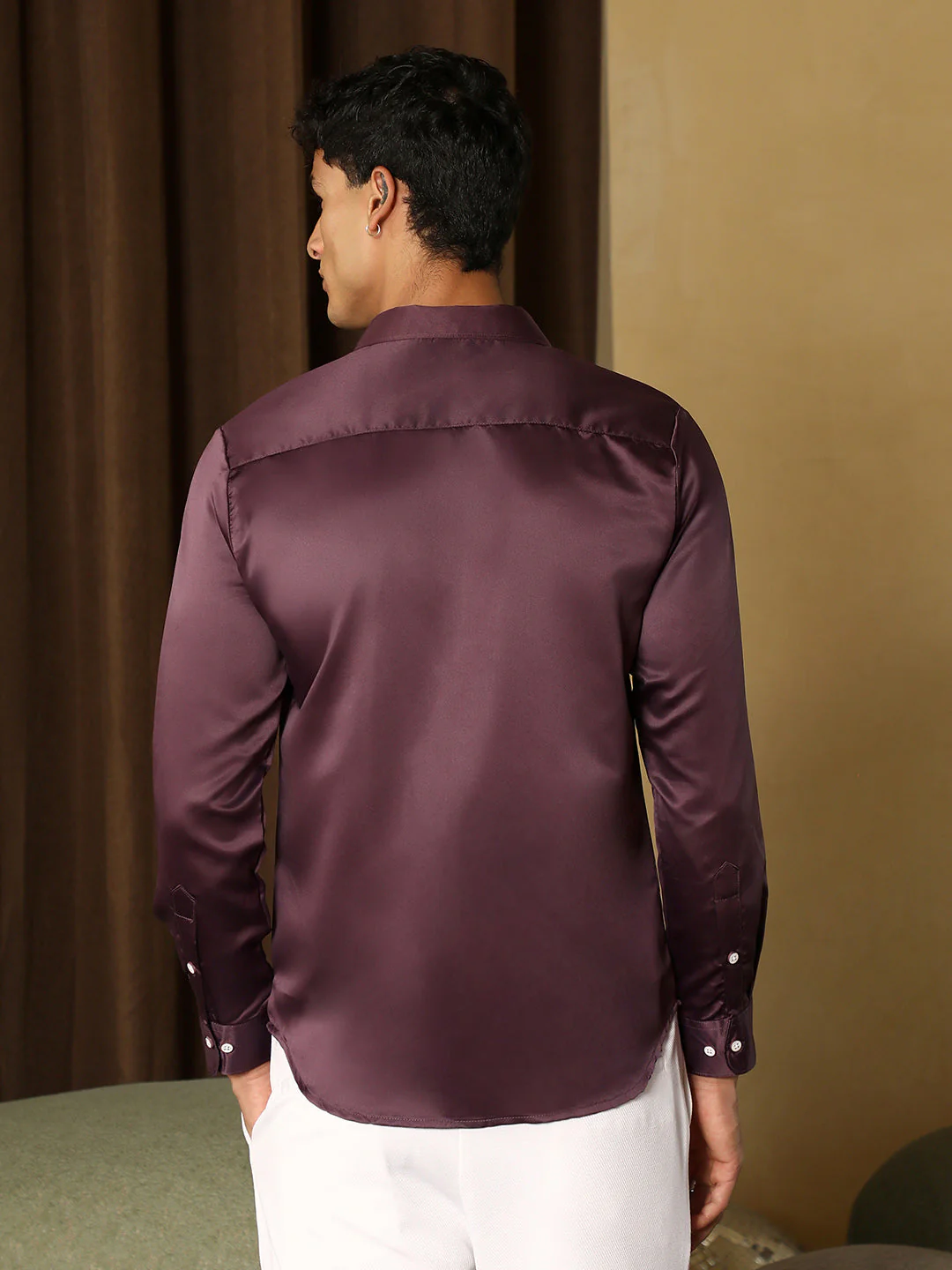 Solid-Satin Regular Shirt - Image 4