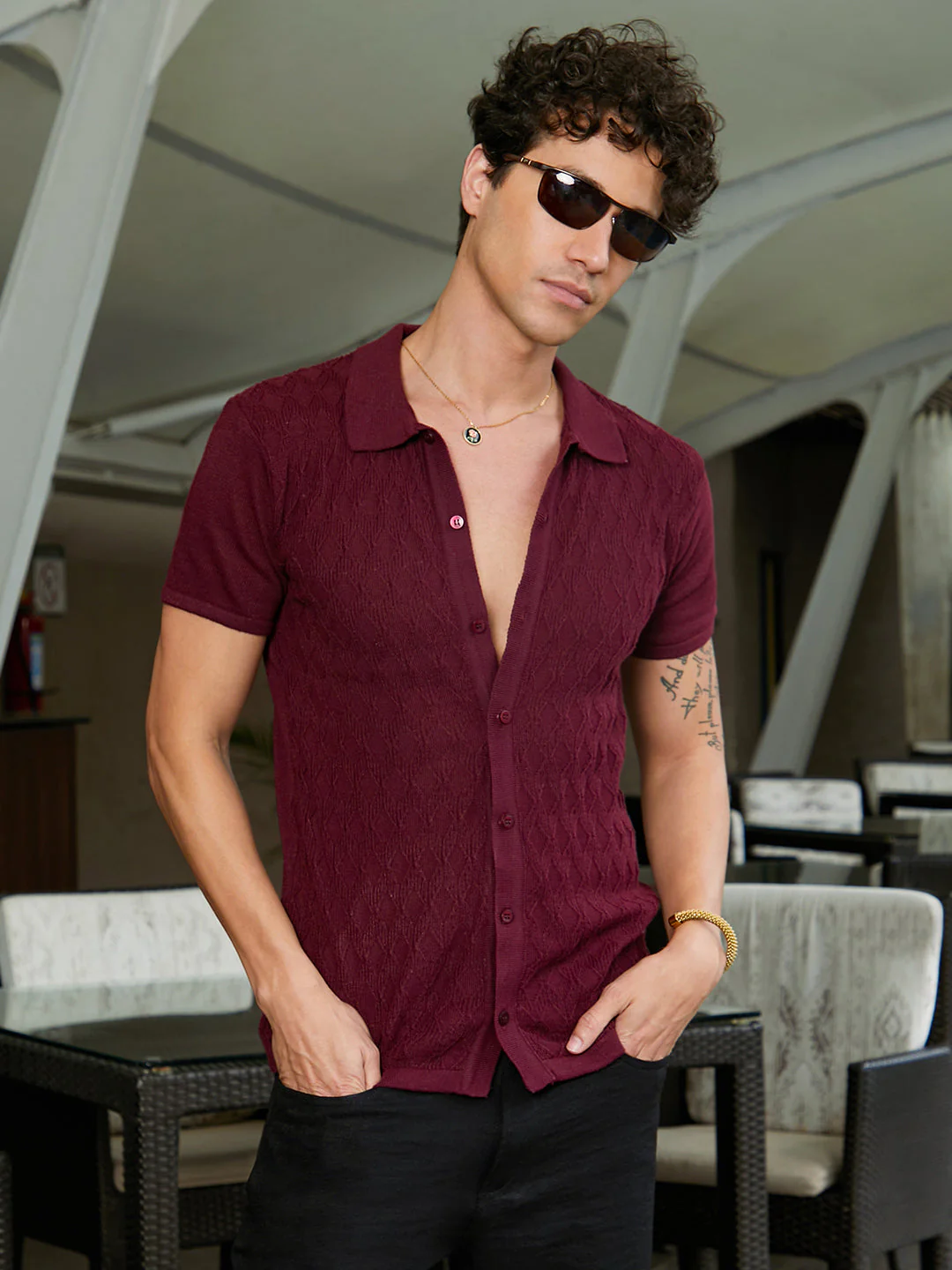 Argyle-Knit Slim-Fit Shirt