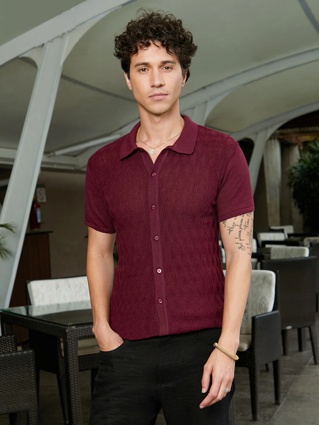Argyle-Knit Slim-Fit Shirt - Image 2