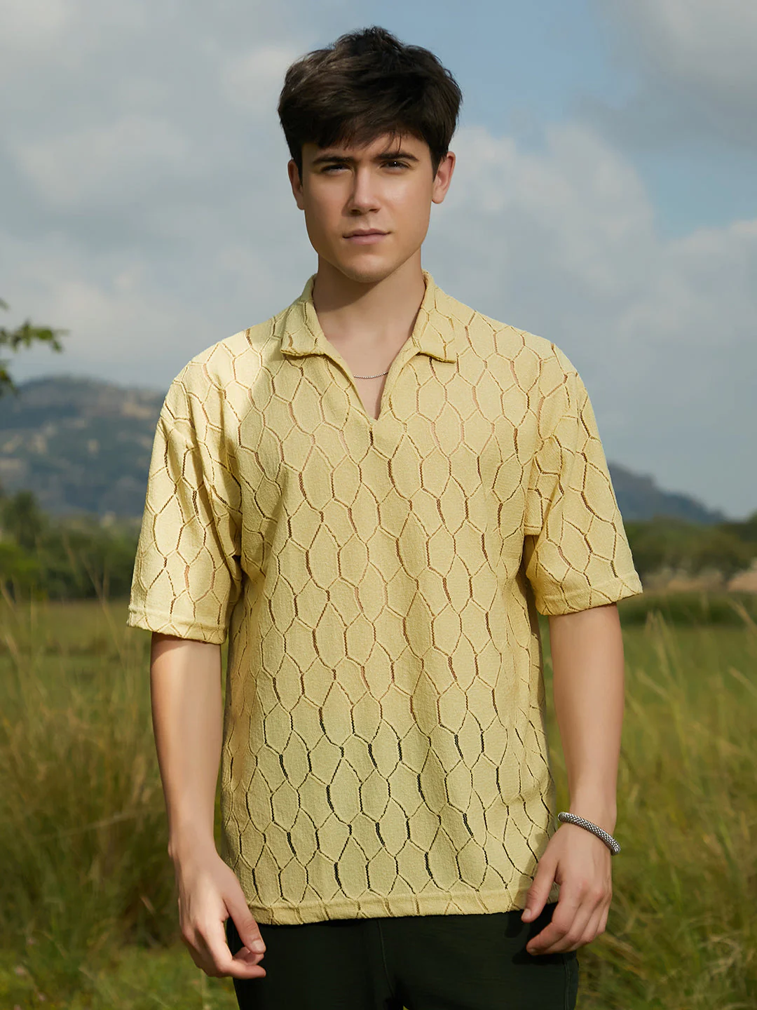 Honeycomb-Knit Polo T-Shirt - Image 2