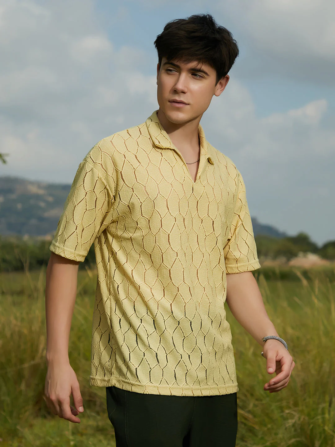 Honeycomb-Knit Polo T-Shirt - Image 3