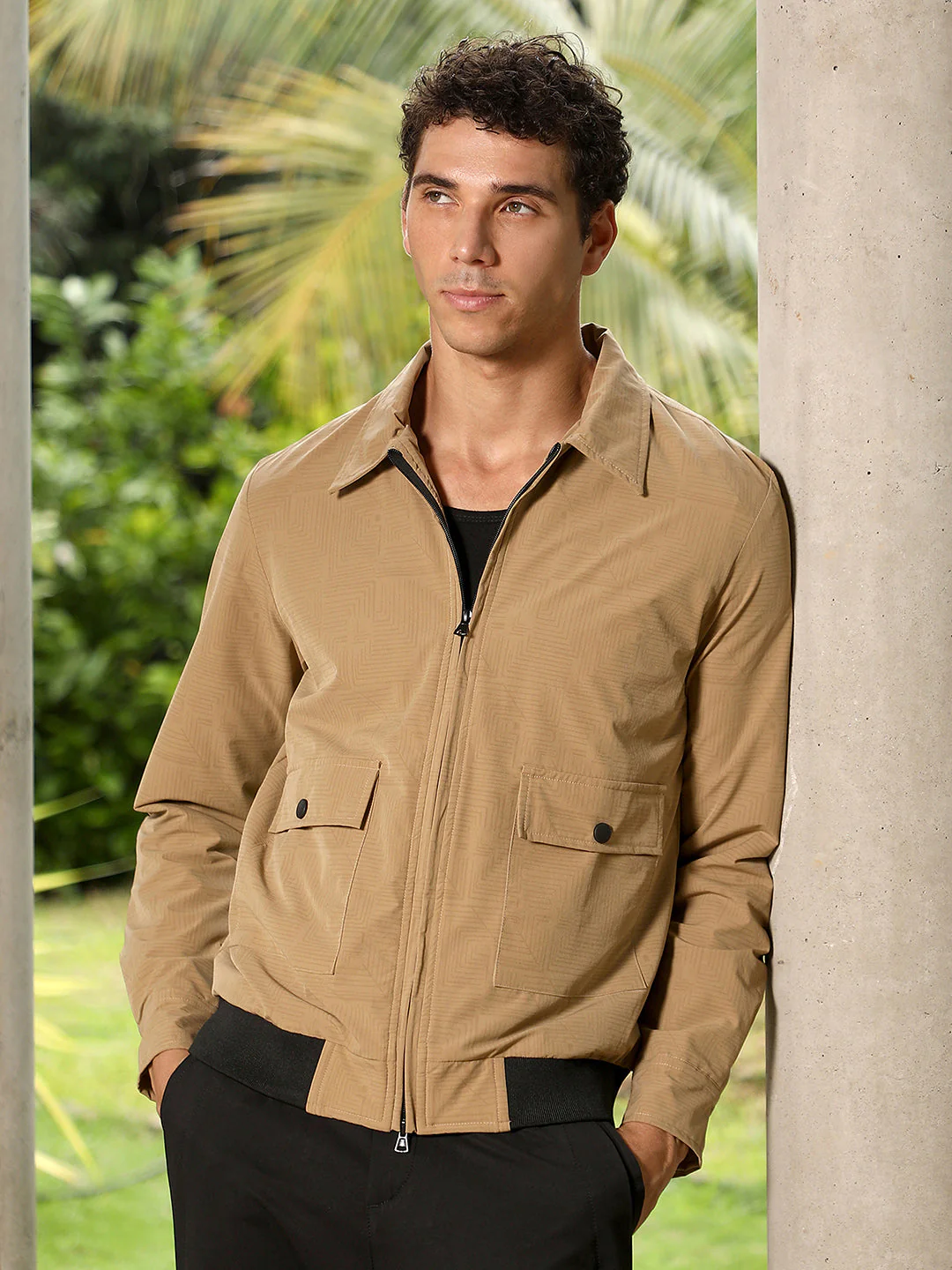 Zip-Front Geometric-Jacquard Jacket - Image 2