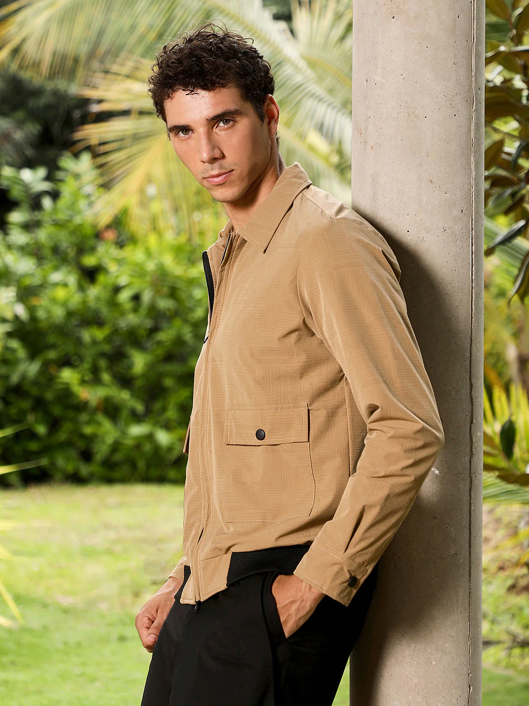 Zip-Front Geometric-Jacquard Jacket - Image 3