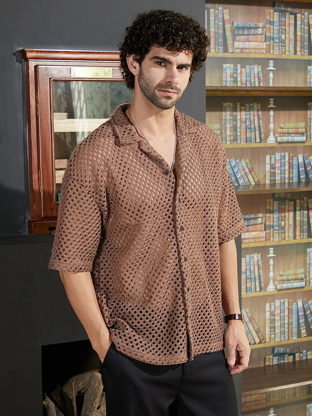 Open-Knit Resort Oversized Shirt - Image 3
