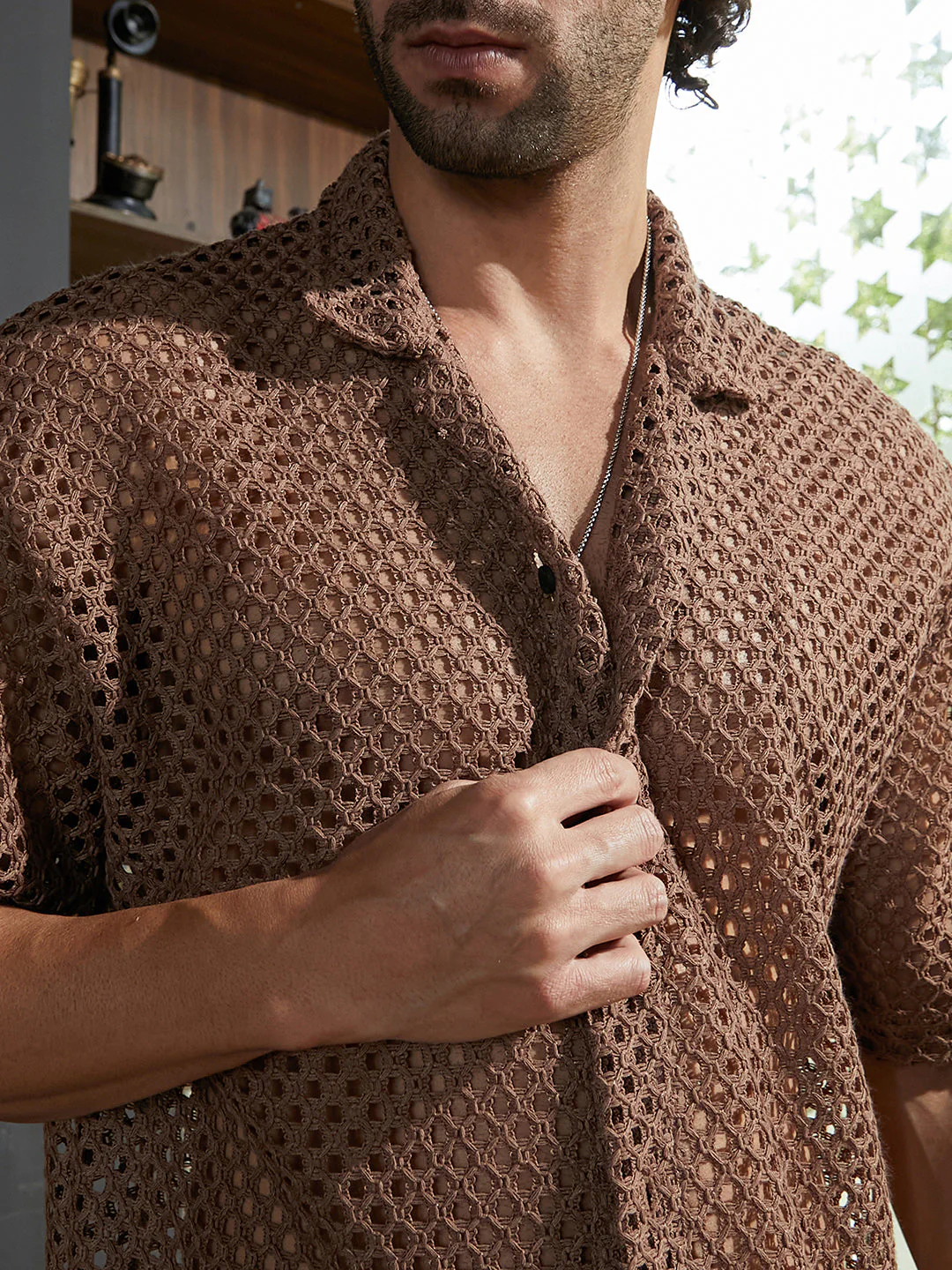 Open-Knit Resort Oversized Shirt - Image 7