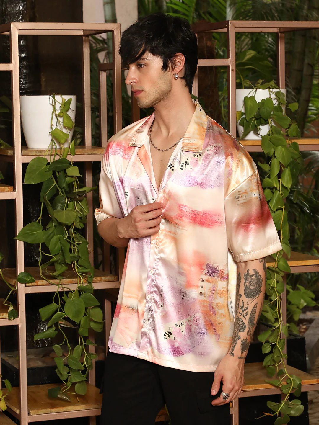 Abstract Sheen Oversized Shirt - Image 3