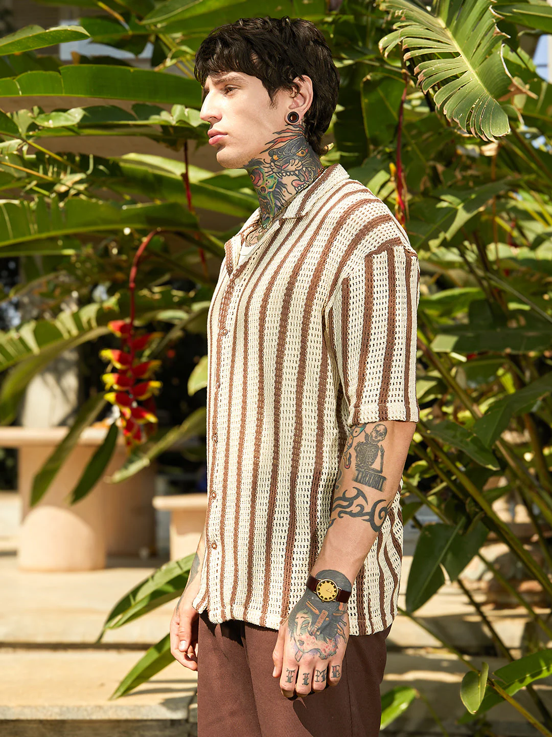 Striped Open-Knit Oversized Shirt - Image 3