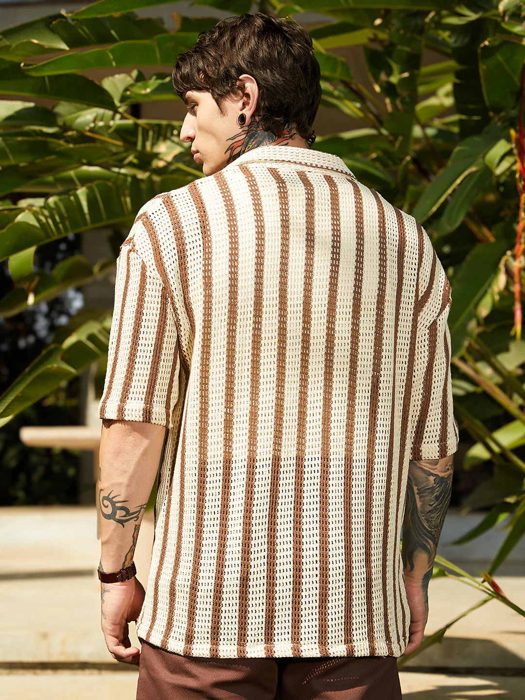Striped Open-Knit Oversized Shirt - Image 4