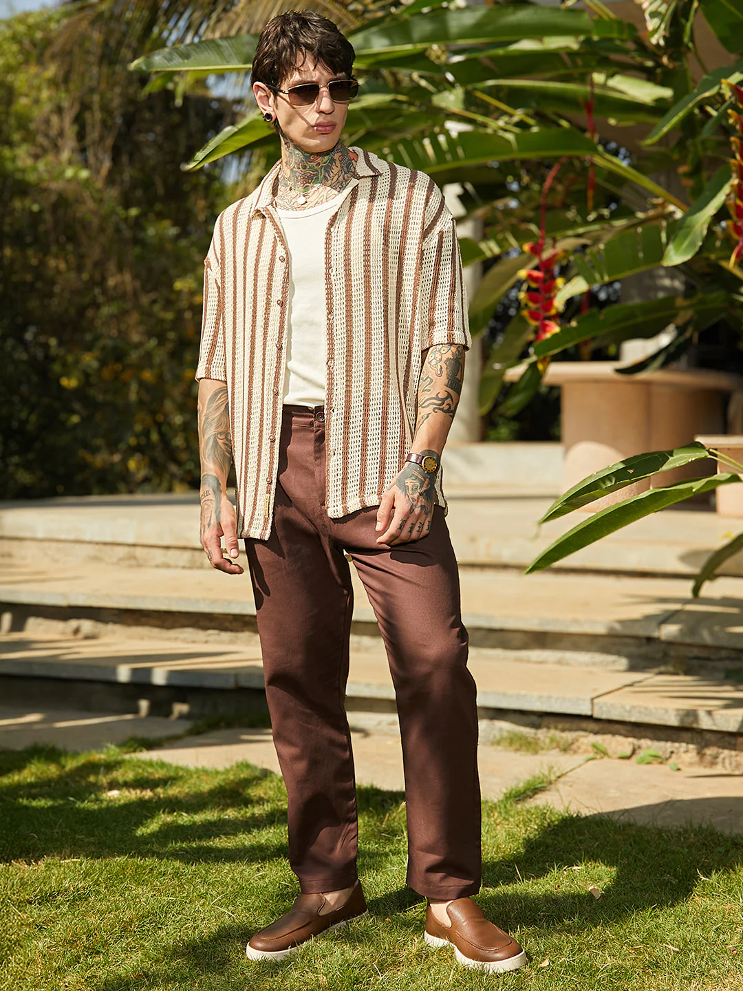 Striped Open-Knit Oversized Shirt - Image 6