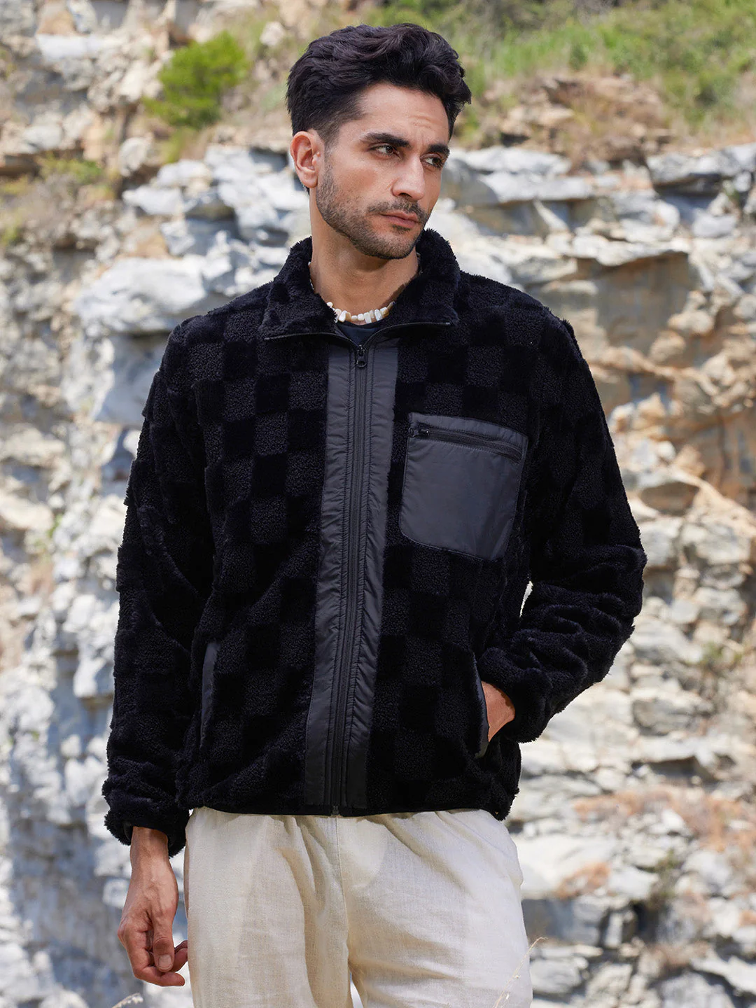 Fleece Buffalo Check Puffer Jacket - Image 3
