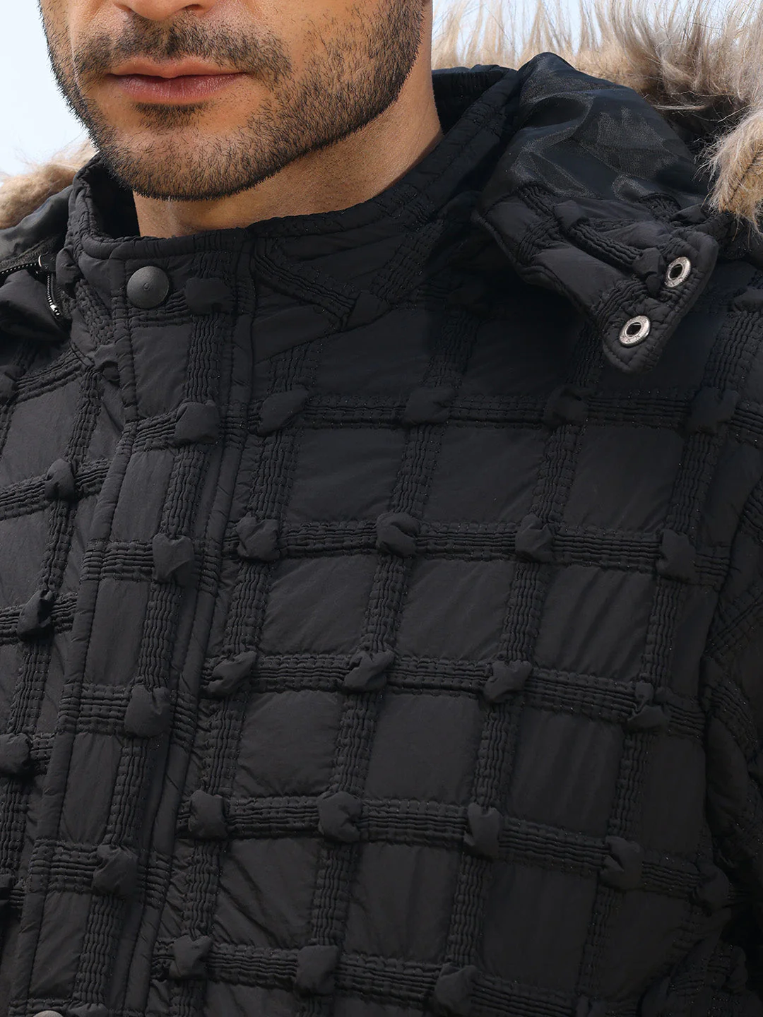 Self-Design Puffer Jacket With Fleece Hood - Image 7