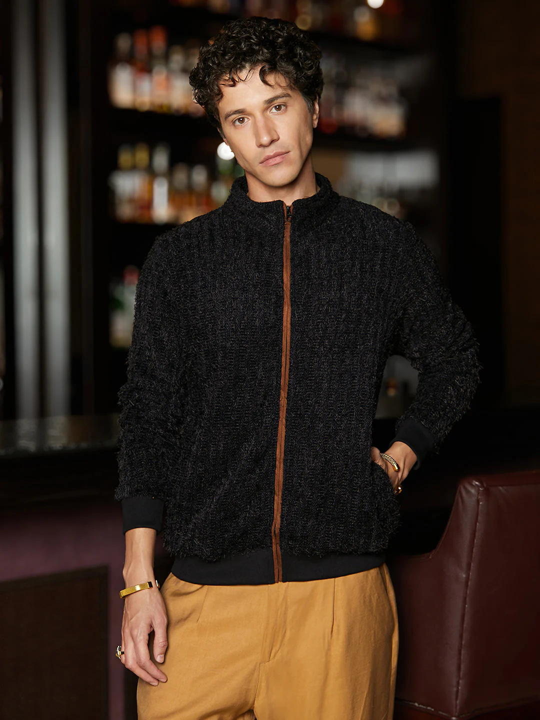 Self-Design Striped Knitted Jacket - Image 2