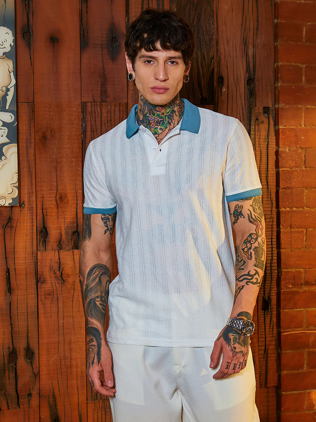 Contrast Texture Polo T-Shirt - Image 2