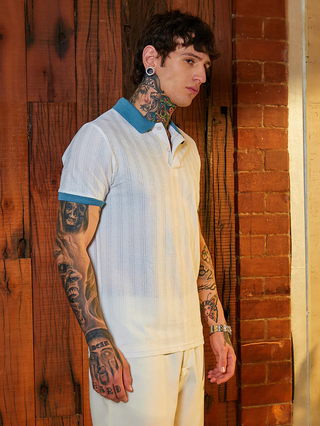 Contrast Texture Polo T-Shirt - Image 3