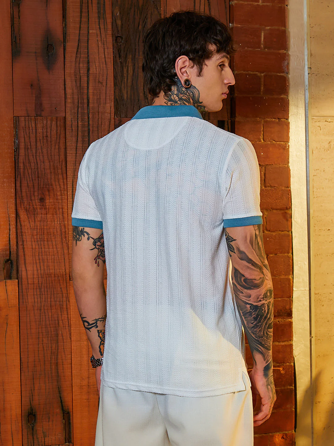 Contrast Texture Polo T-Shirt - Image 4