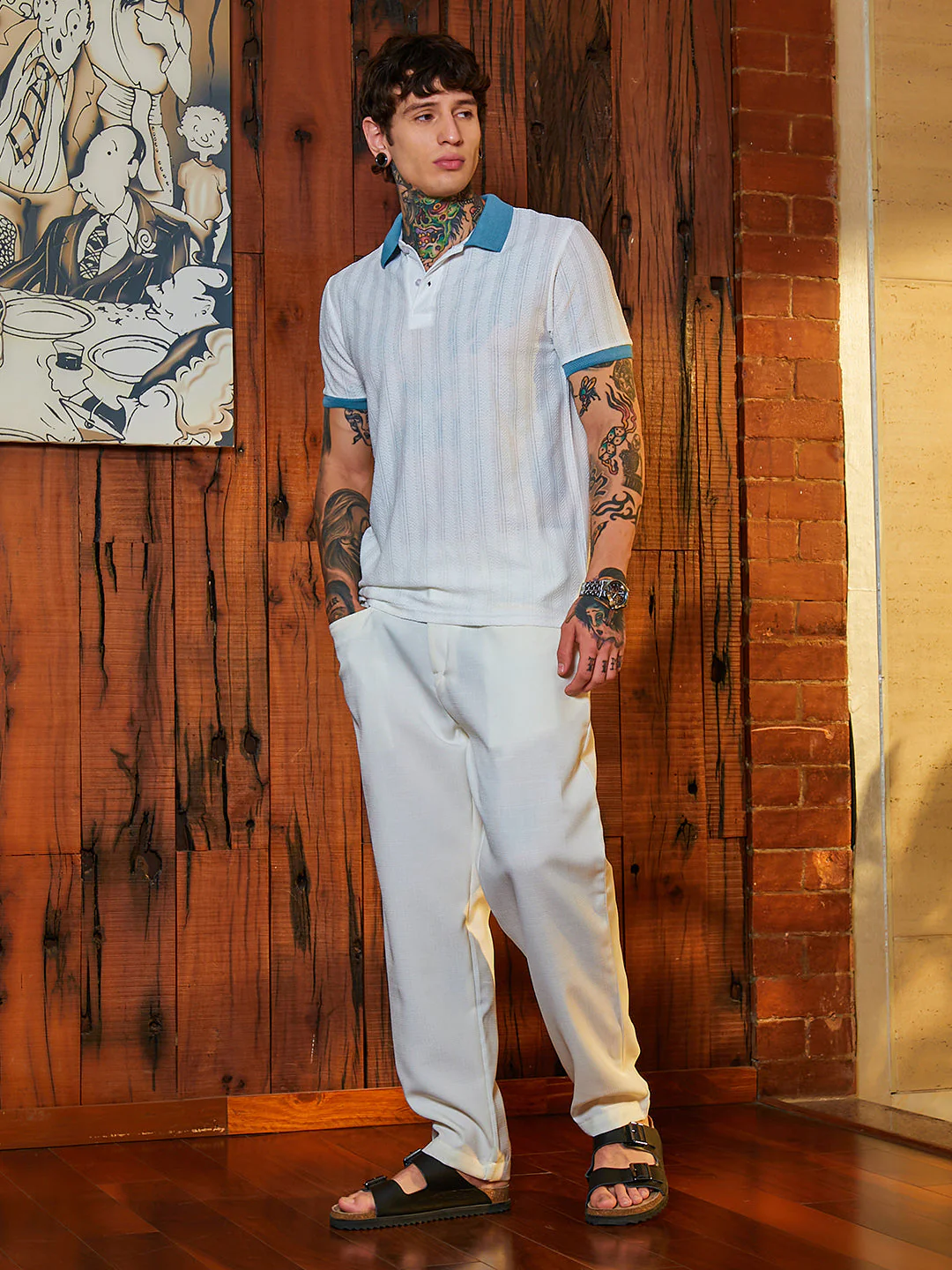 Contrast Texture Polo T-Shirt - Image 5