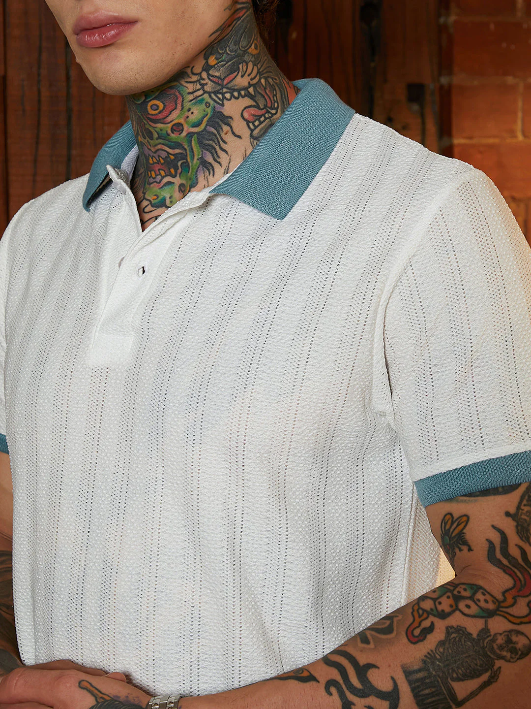 Contrast Texture Polo T-Shirt - Image 7