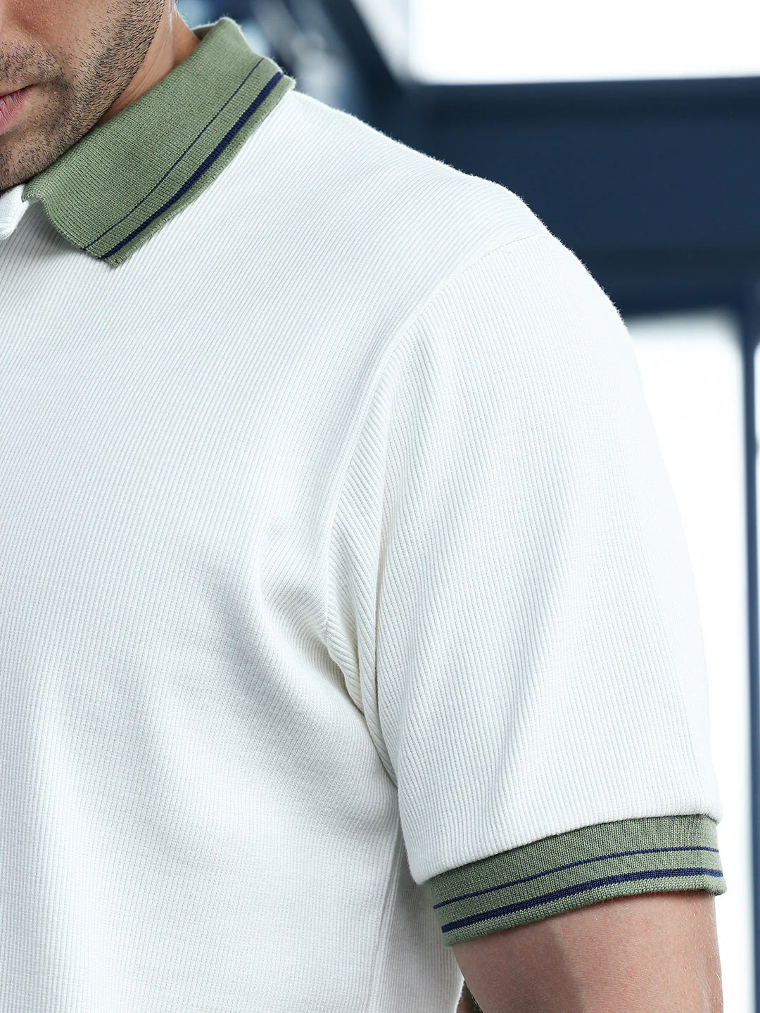 Contrast-Lined Ribbed Polo T-Shirt - Image 8