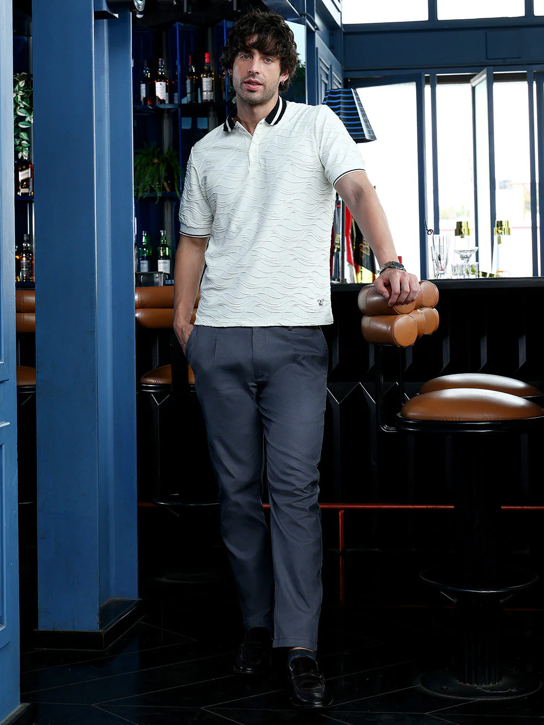 Contrast Swirl-Tactile Polo T-Shirt - Image 5