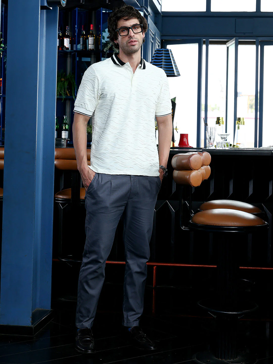 Contrast Swirl-Tactile Polo T-Shirt - Image 6