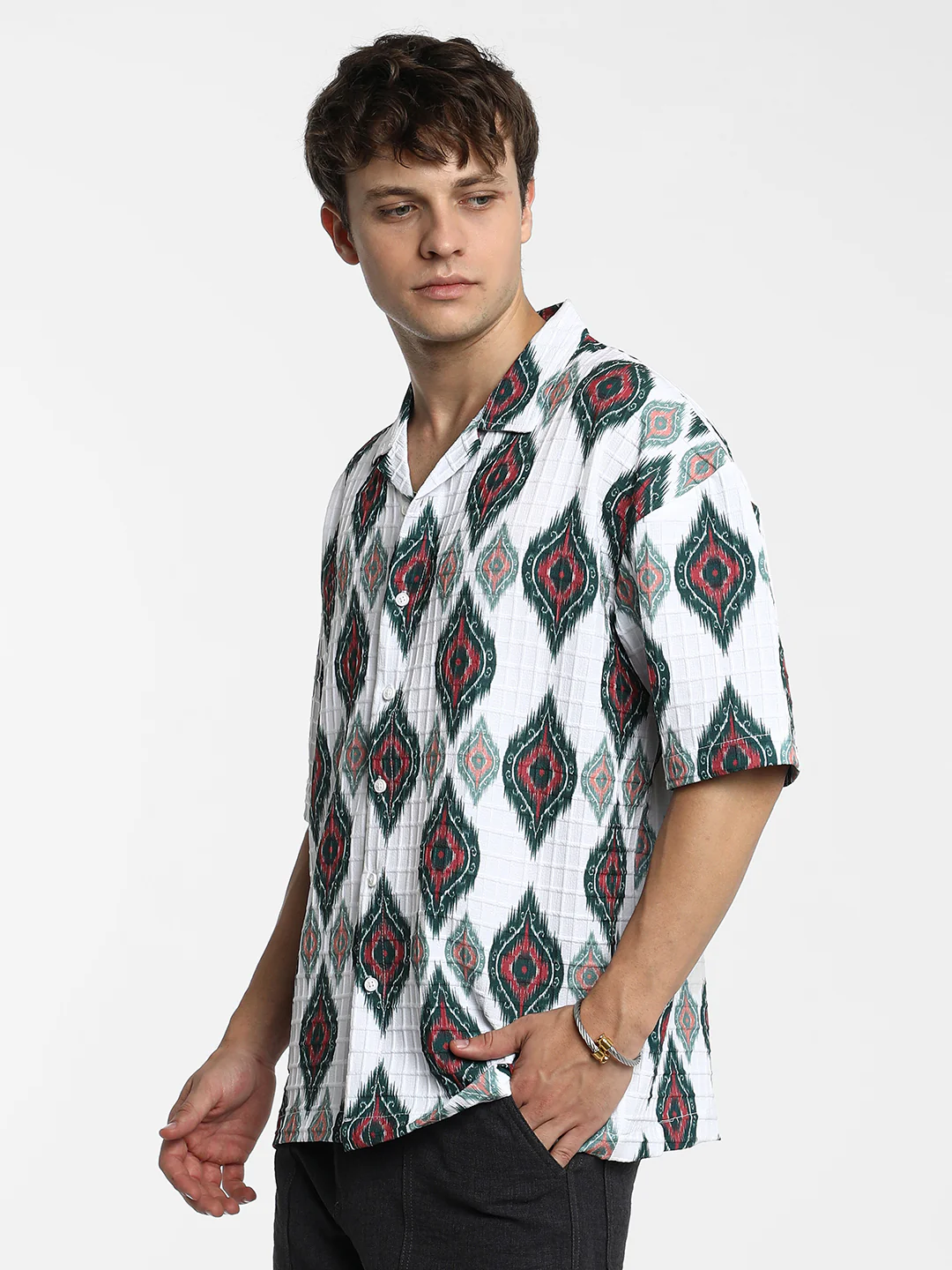 Ikkat Motif Oversized Shirt - Image 10