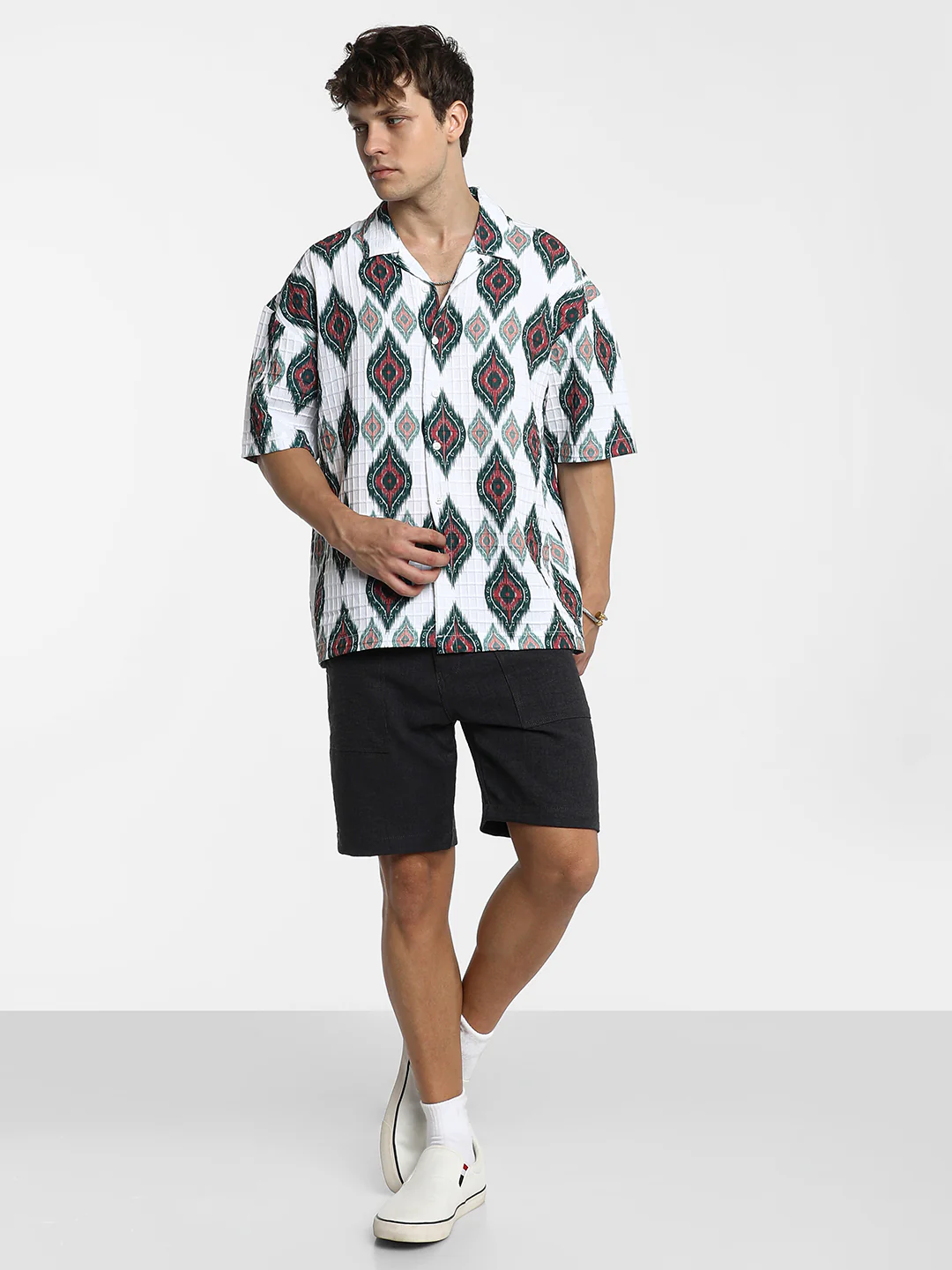 Ikkat Motif Oversized Shirt - Image 12