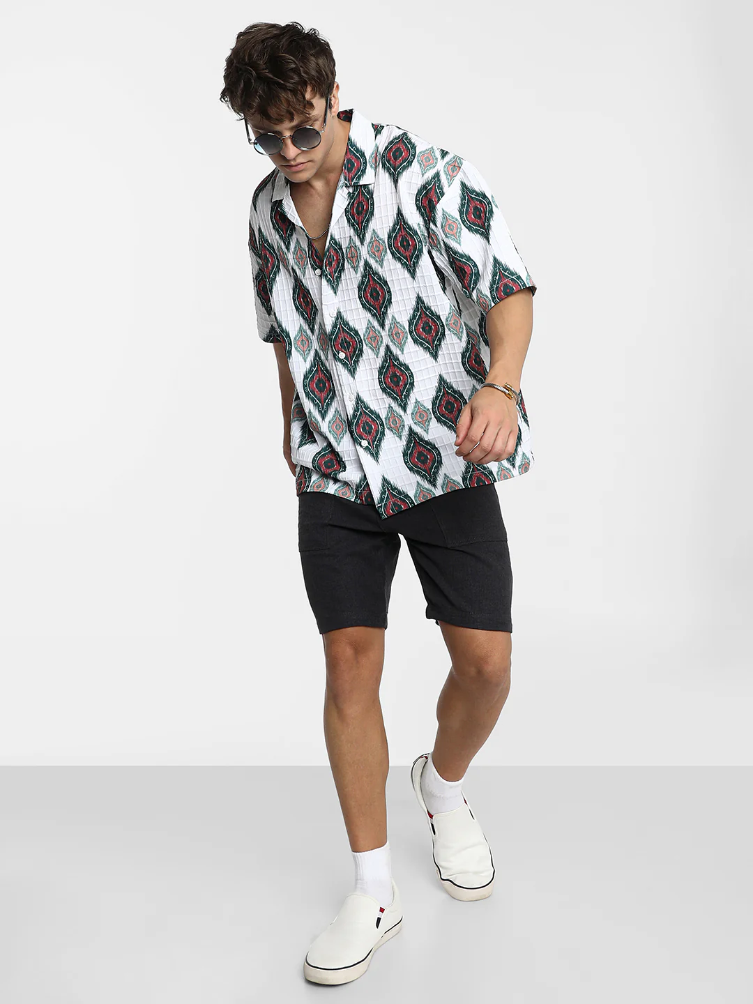 Ikkat Motif Oversized Shirt - Image 13