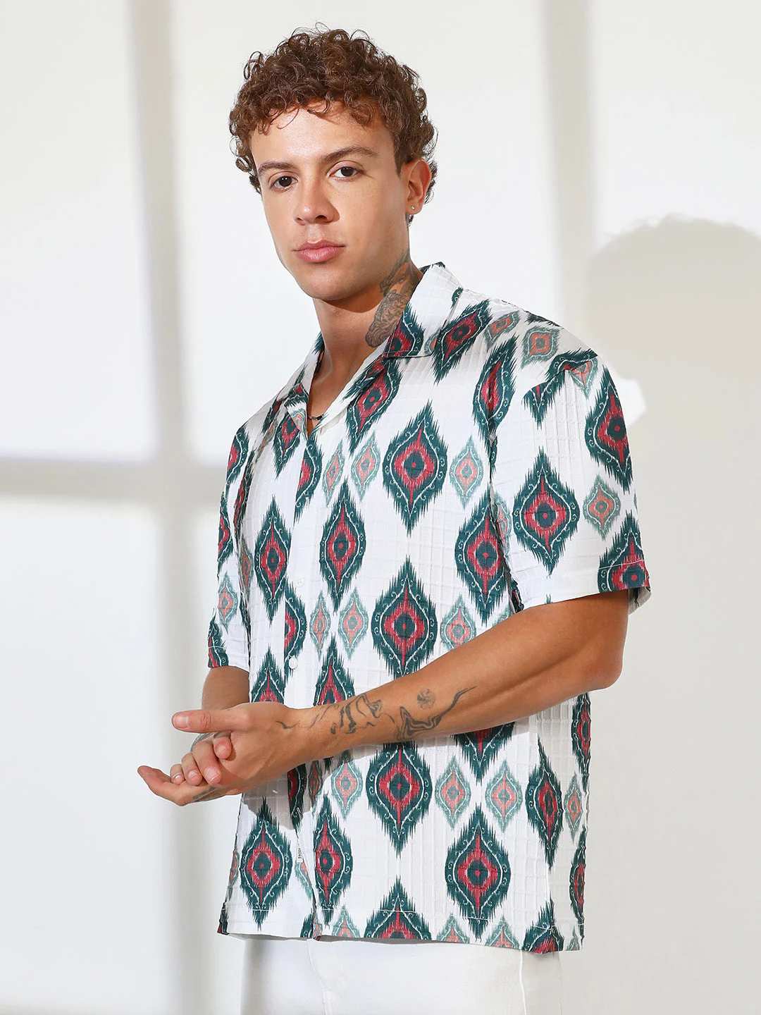 Ikkat Motif Oversized Shirt - Image 3