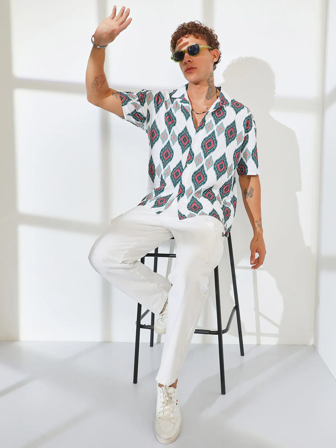 Ikkat Motif Oversized Shirt - Image 6