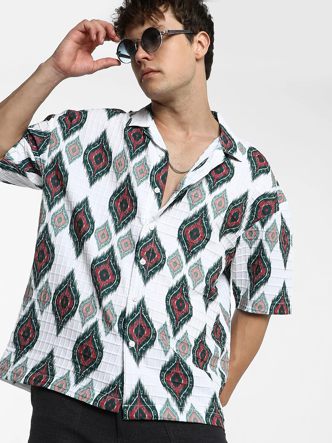 Ikkat Motif Oversized Shirt - Image 8