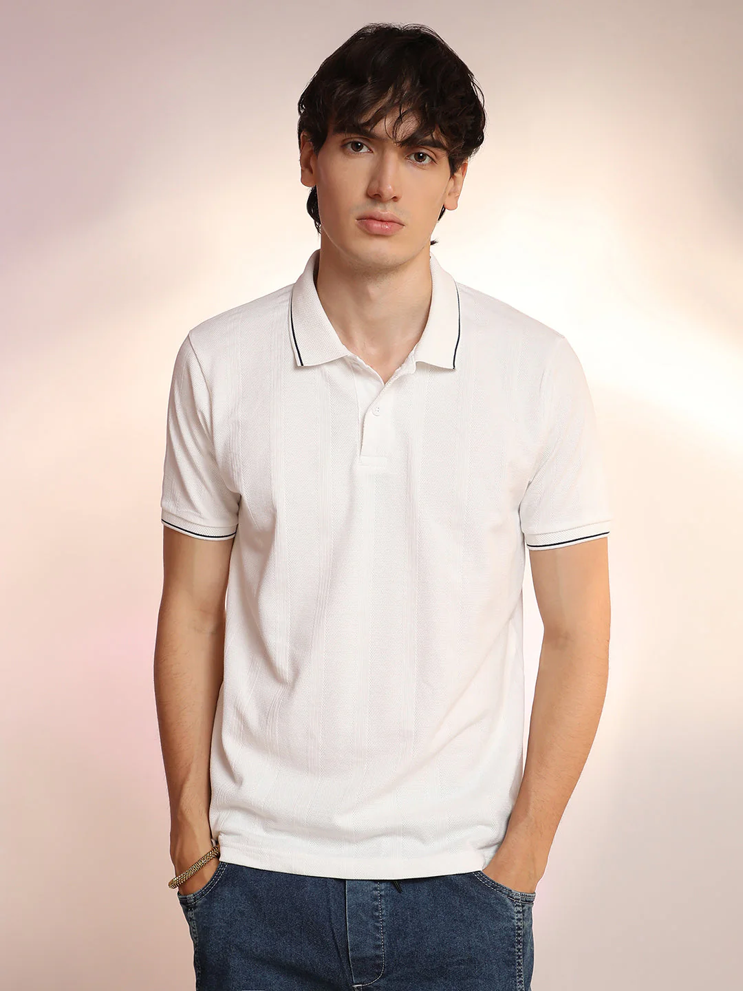 Lined-Knit Polo T-Shirt - Image 2