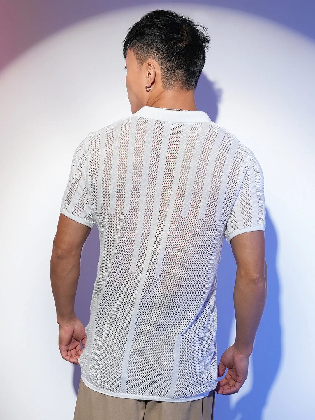 Lined-Textured Polo T-Shirt - Image 4