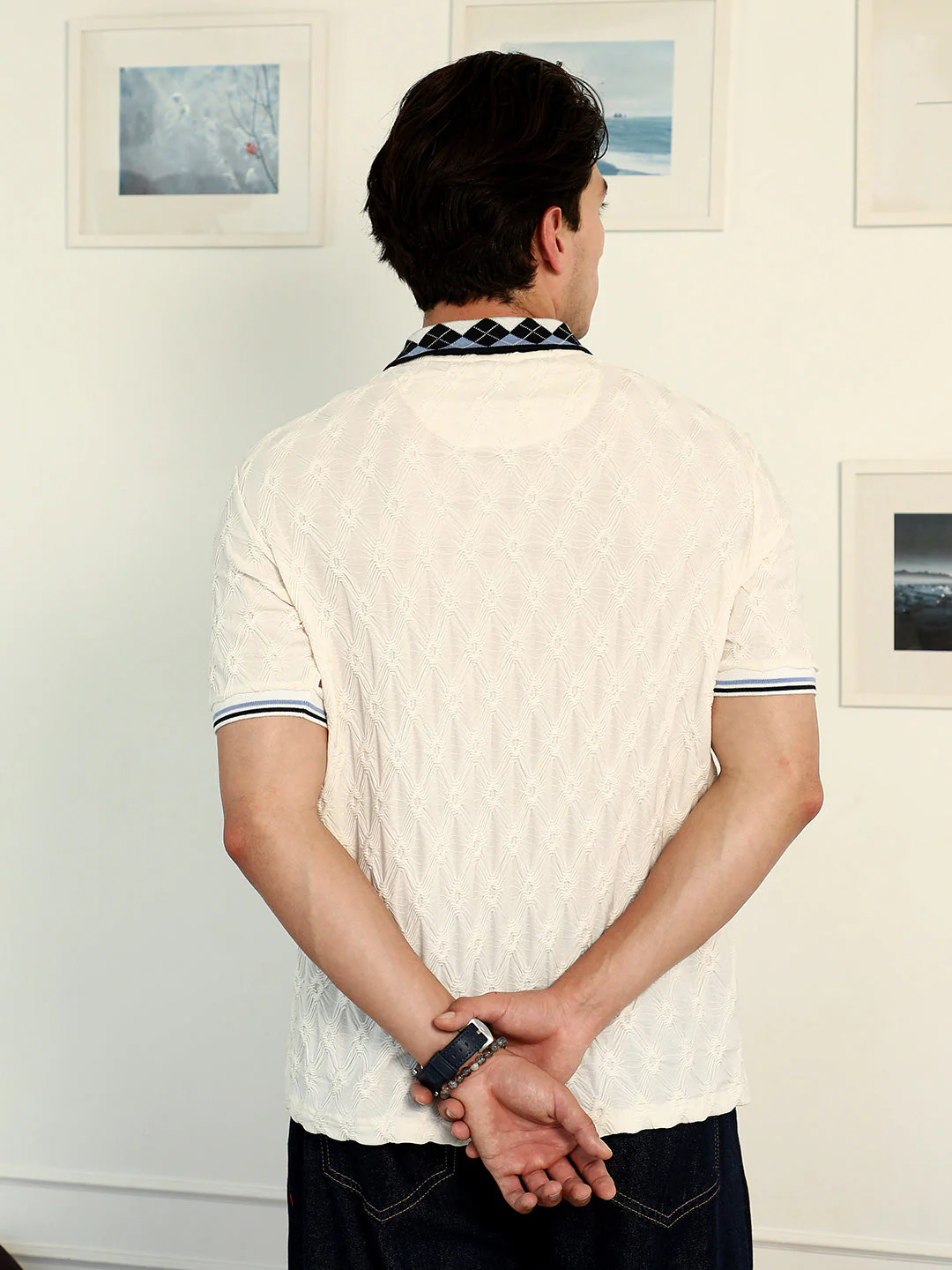 Block Argyle-Knit Polo T-Shirt - Image 4